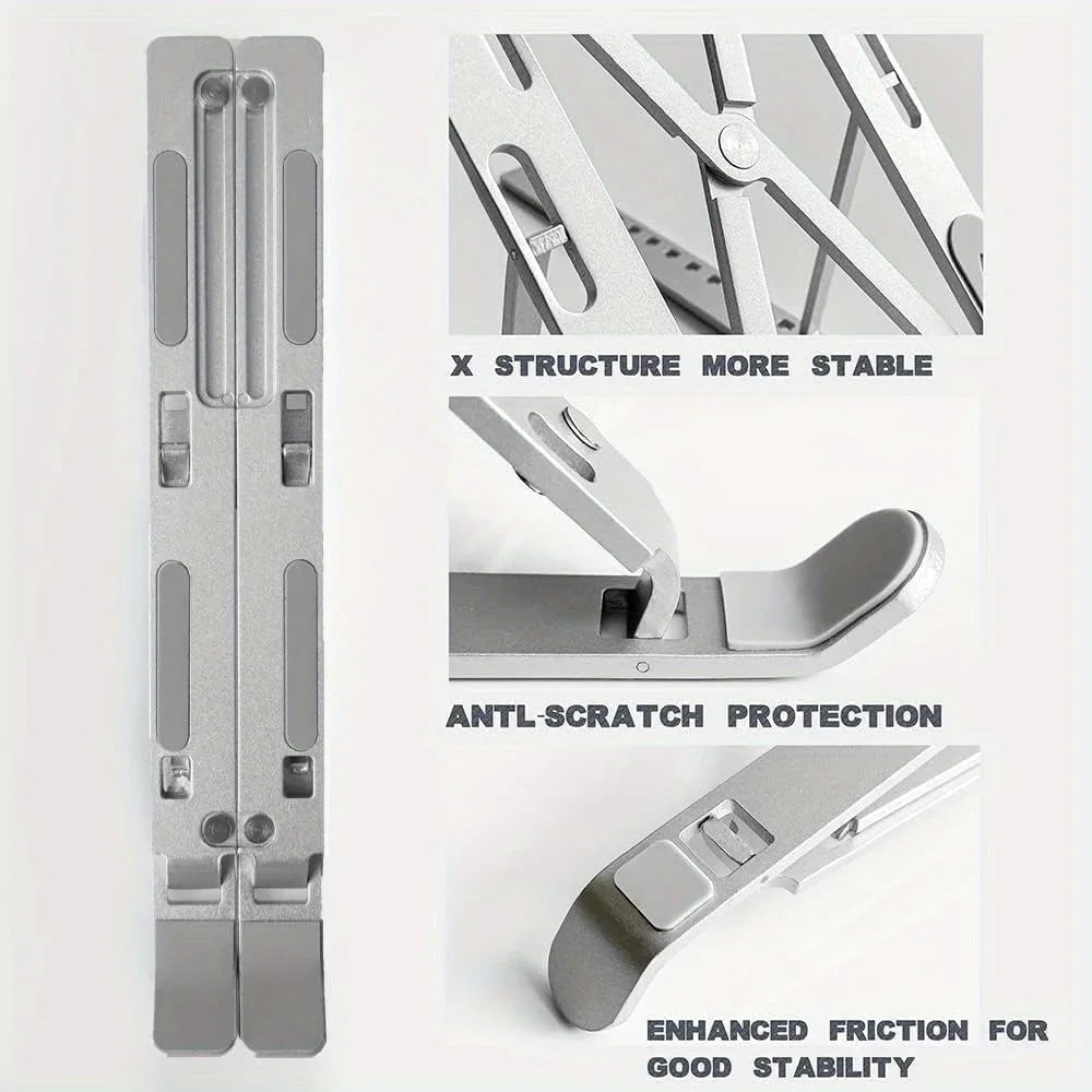 Adjustable Aluminium Laptop Stand – 6-Level Height, Foldable & Portable for 8–16" Laptops with Enhanced Ventilation