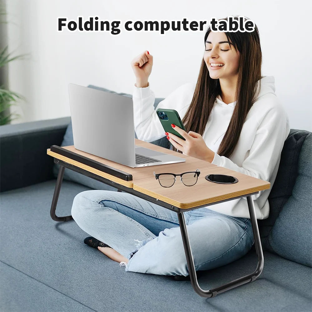 Adjustable Folding Laptop Desk with Cup Holder – 5 Height Levels