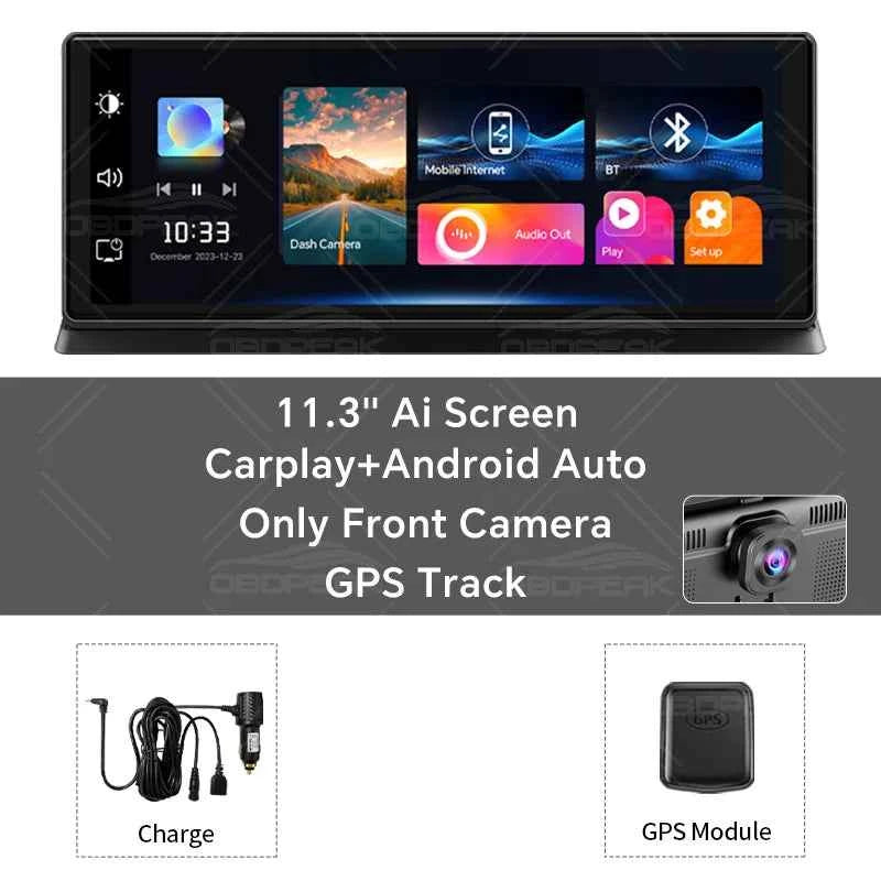 Rapuntek™ DriveHub Pro 11.3" 4K Smart Car Display with Wireless Apple CarPlay, Android Auto, GPS & Dual Dash Camera