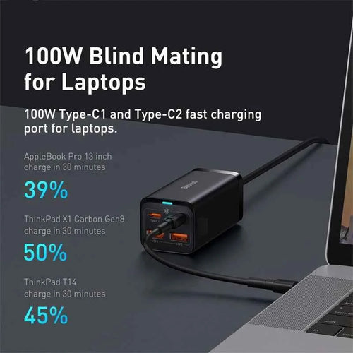 Baseus GaN3 100W / 65W Desktop Charger – Quick Charge QC 3.0/4.0 USB-C for iPhone 15, Huawei, Xiaomi & MacBook