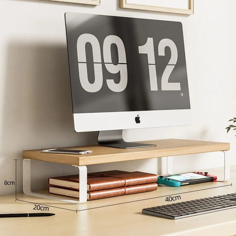 Elevated Monitor Stand with Home Office Storage Rack