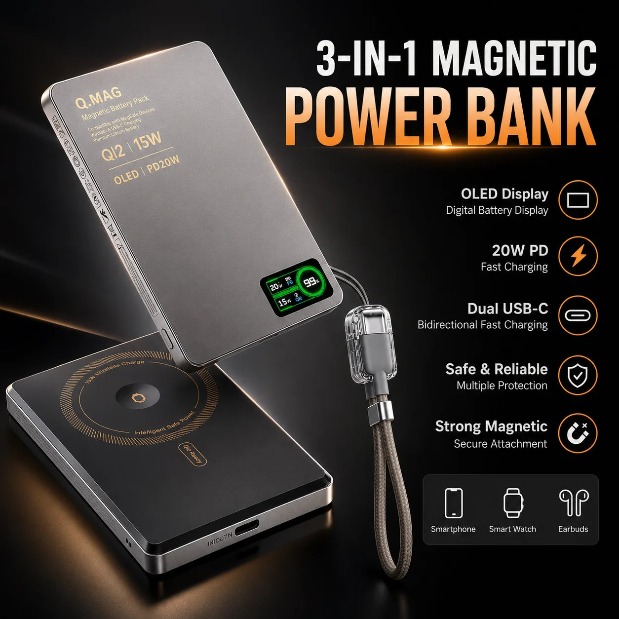 Wireless Magnetic Power Bank – Fast Charging Portable Battery for iPhone 12–17 Pro Max, Apple Watch & AirPods | 5000/10000mAh