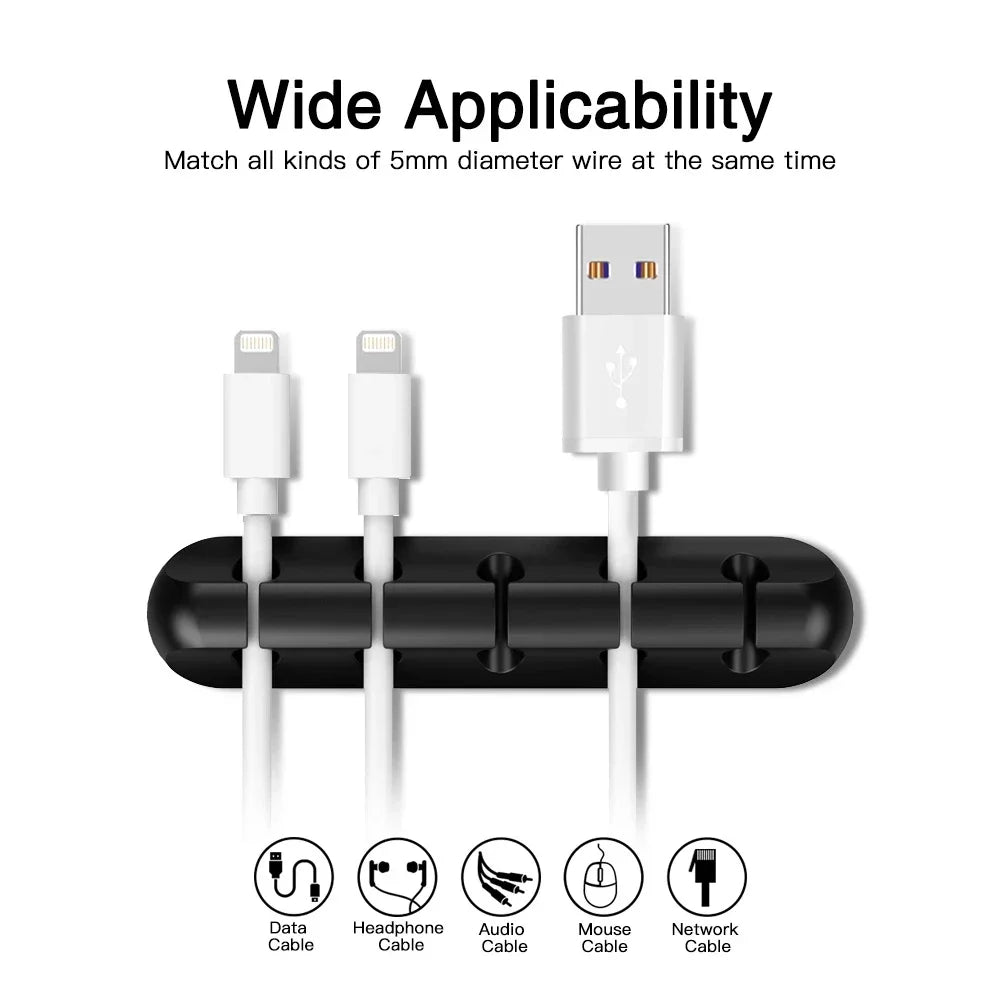 Silicone Cable Organizer Clips — Desktop Cable Management for USB & Earphone Cables