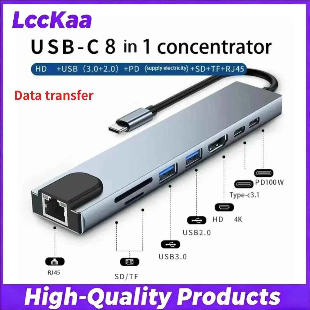 7-in-1 / 8-in-1 USB-C Hub Multiport Adapter – Type-C Splitter Dock with USB 3.0 Ports & Fast Data Transfer for Phone & Tablet
