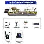 10-Inch Dual 1080P Car DVR Rearview Mirror – Touch Screen Front & Rear Night Vision Dash Cam