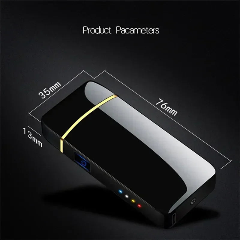 Briquet Électrique Anti-vent en Métal Double Arc Plasma Sans Flamme Rechargeable USB avec Affichage LED et Capteur Tactile