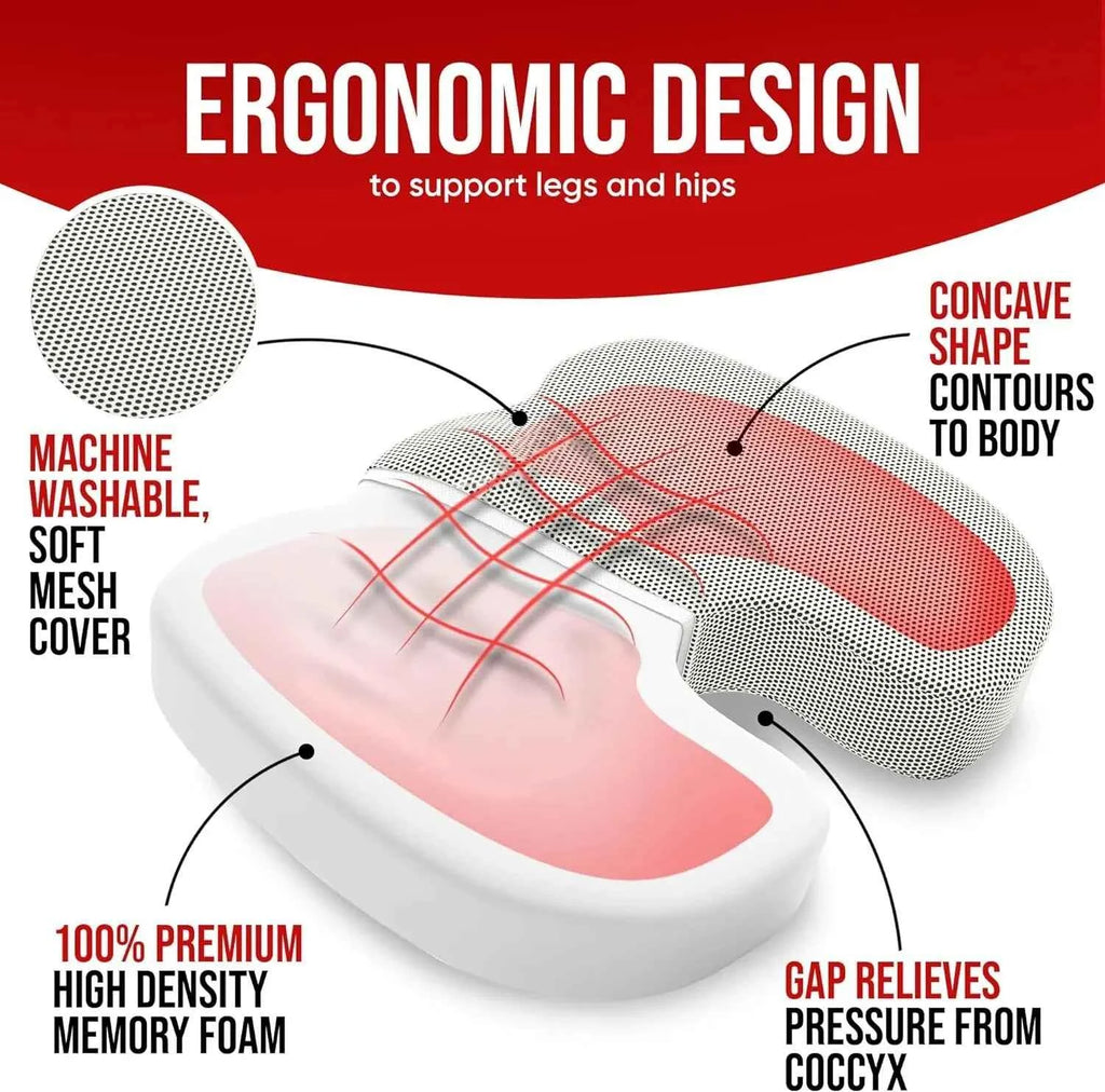 Ergonomic Memory Foam Seat Cushion – Pressure Relief Chair Pad for Office & Home