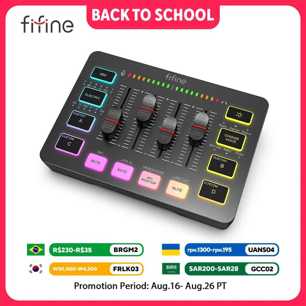 FIFINE SC3 Gaming Audio Mixer | 4-Channel RGB Streaming Mixer with XLR Input
