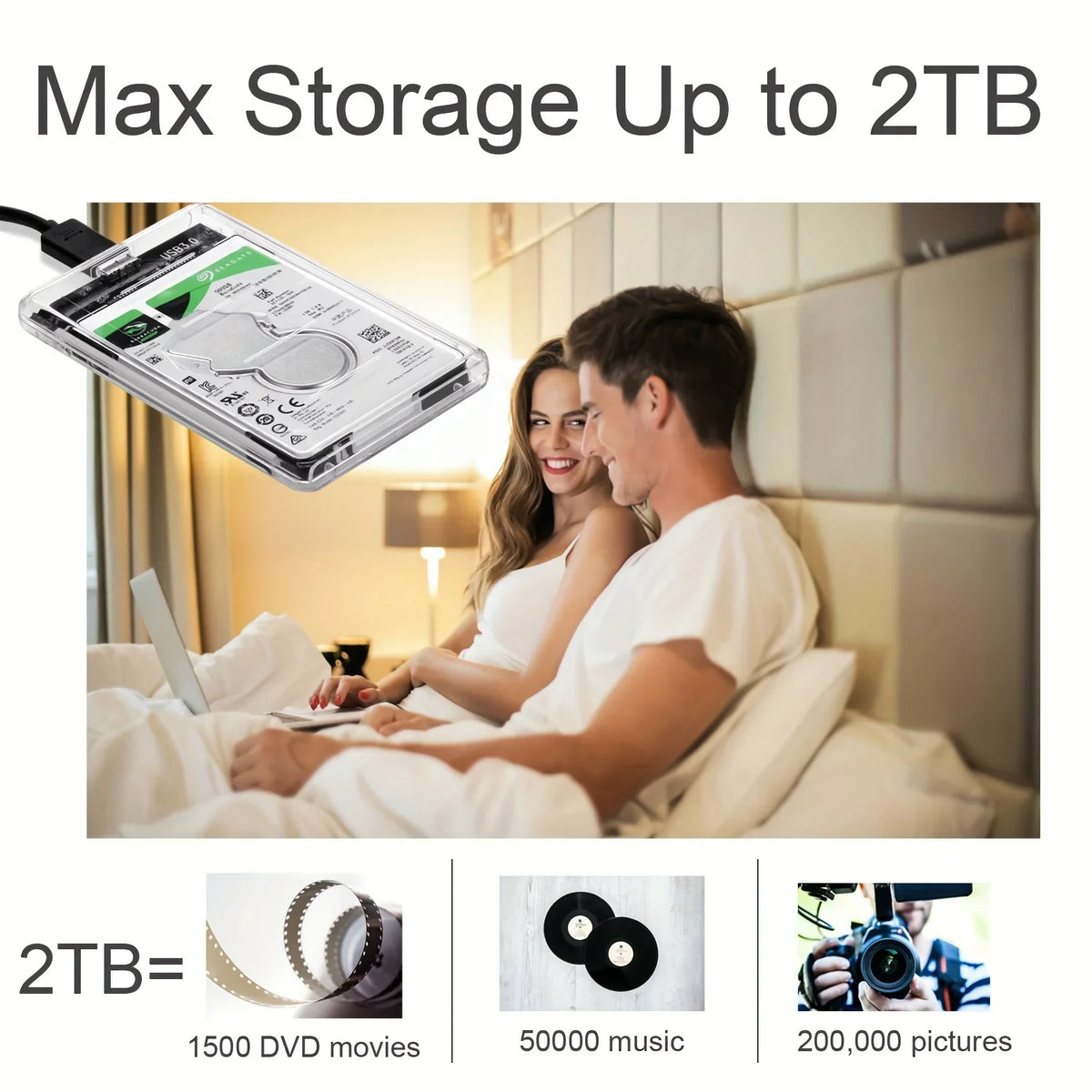 2.5" SSD & HDD Enclosure – Transparent USB 3.0 / Type-C External Hard Drive Case, Tool-Free