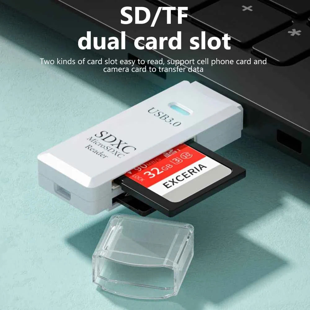 2-in-1 USB 3.0 Card Reader – High-Speed TF & SD Memory Card Adapter for PC & Laptop