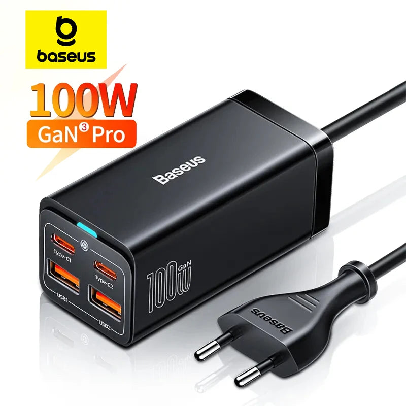 Baseus GaN3 100W / 65W Desktop Charger – Quick Charge QC 3.0/4.0 USB-C for iPhone 15, Huawei, Xiaomi & MacBook