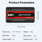 EAFC Car Jump Starter Power Bank – 600A 12V Auto Battery Booster with LED Light for Cars & Vehicles