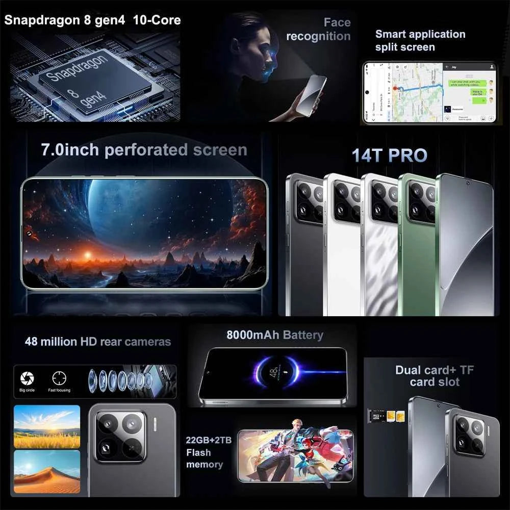 14T Pro Smartphone | 7.3" Full Display, 8000mAh, 108MP Camera, Android 15
