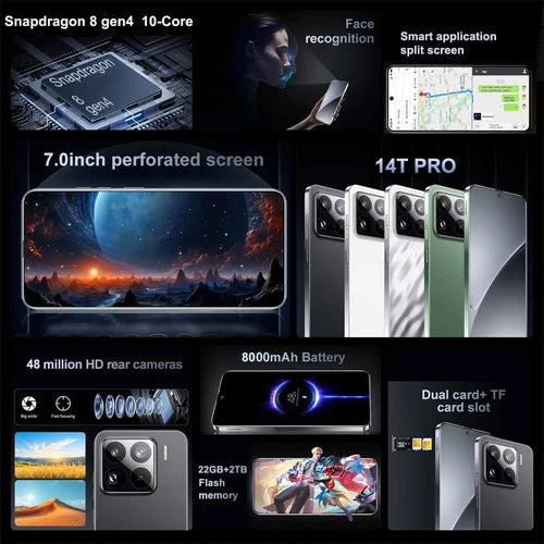 14T Pro Smartphone | 7.3" Full Display, 8000mAh, 108MP Camera, Android 15