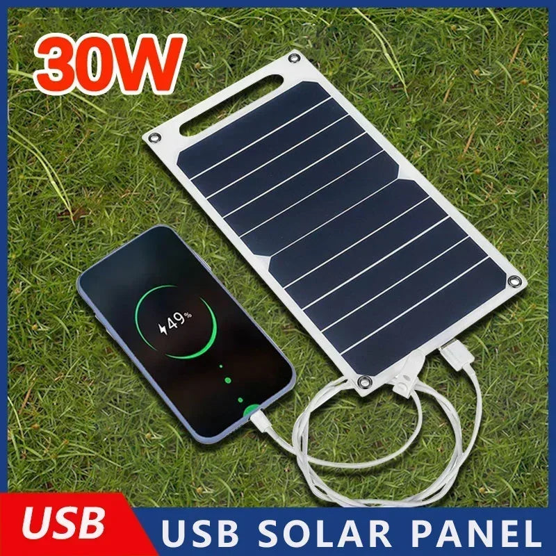 30W Waterproof Solar Charging Panel – 6.8V Portable USB Power Supply for Camping, Hiking & Mobile Devices