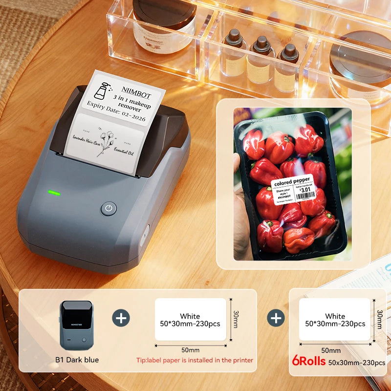 NIIMBOT B1 Portable Bluetooth Label Printer — 2-Inch Thermal Sticker Maker for Smartphones & PC