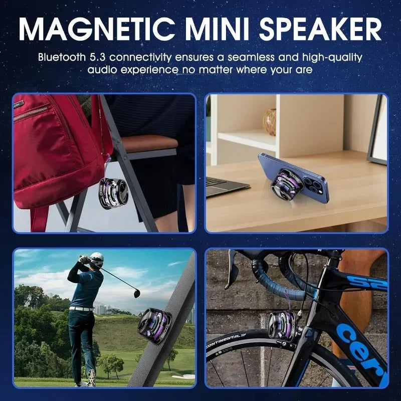 Outdoor Magnetic Bluetooth Speaker – Portable Mini Travel Stereo with RGB Light & Phone Holder for iOS & Android