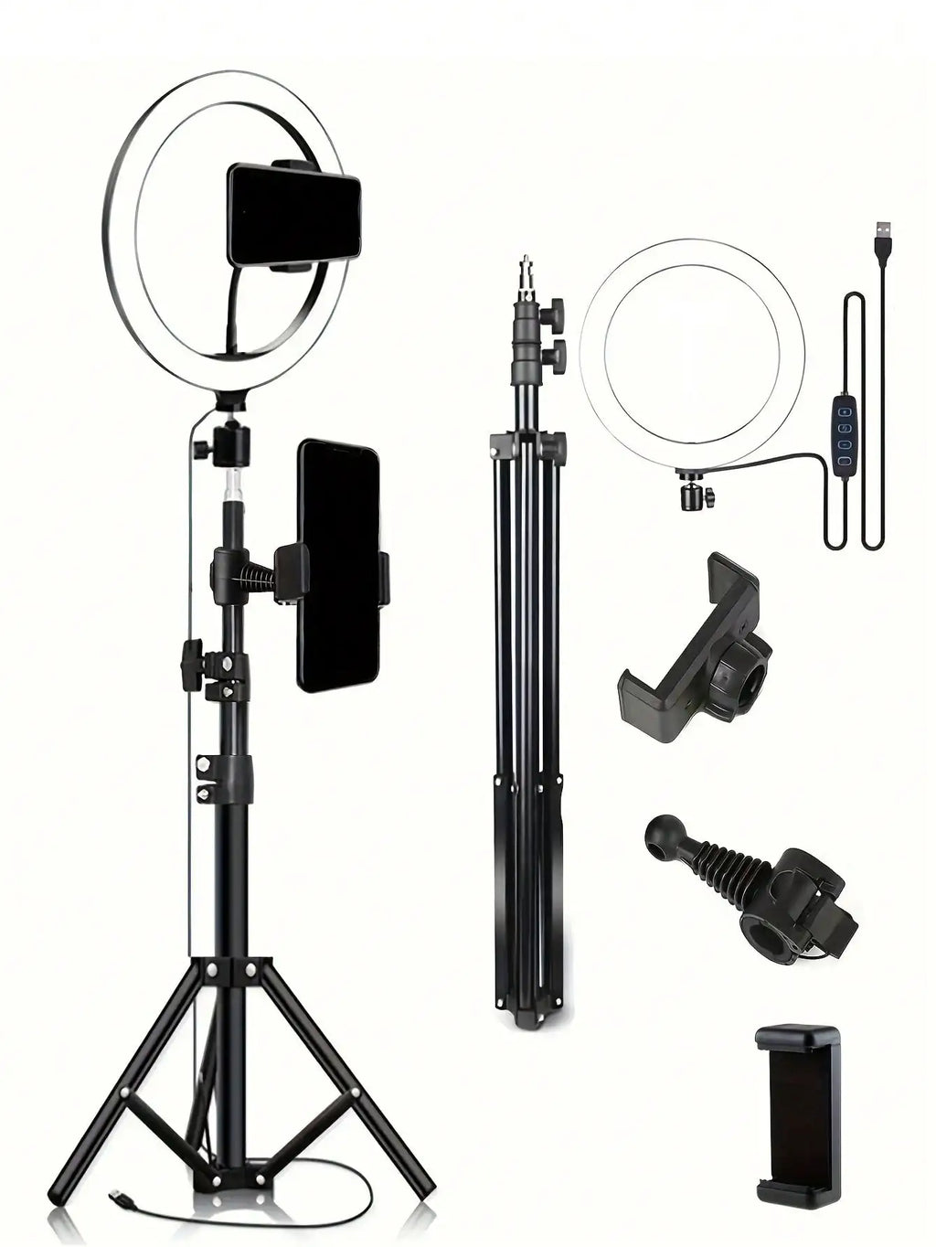 10" Ring Fill Light Kit — 110cm Adjustable Tripod & O-Clip | Live Streaming & Selfie Lighting