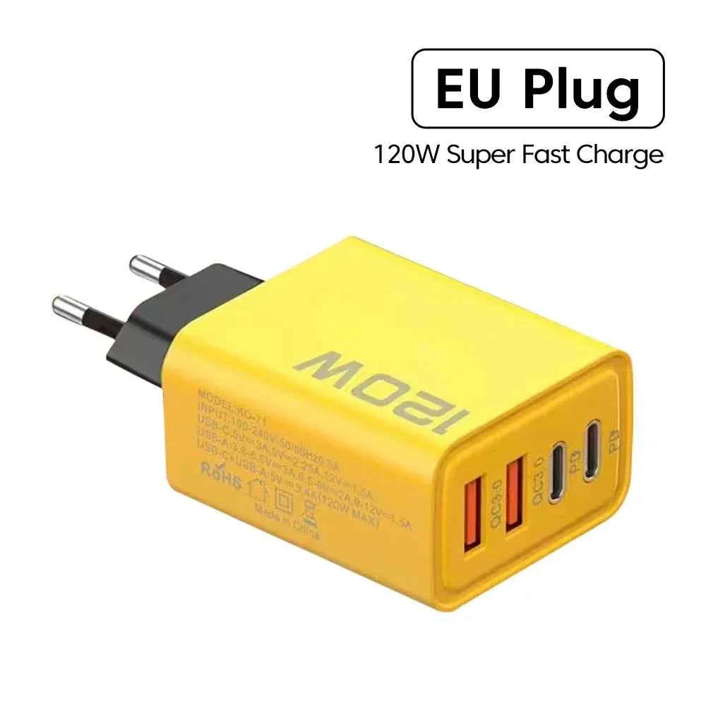 4-Port USB-C PD Fast Charger – Quick Charge 3.0 Type-C Adapter for iPhone 16/15, Samsung, Xiaomi & Huawei
