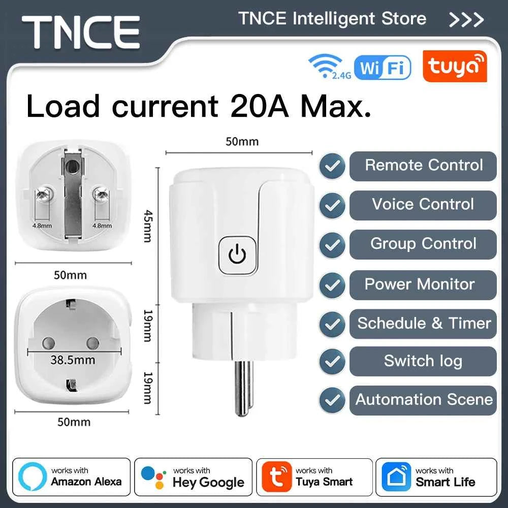 TNCE Tuya Smart Plug WiFi & ZigBee 3.0 – EU 16A/20A with Power Monitor, Timer & Voice Control