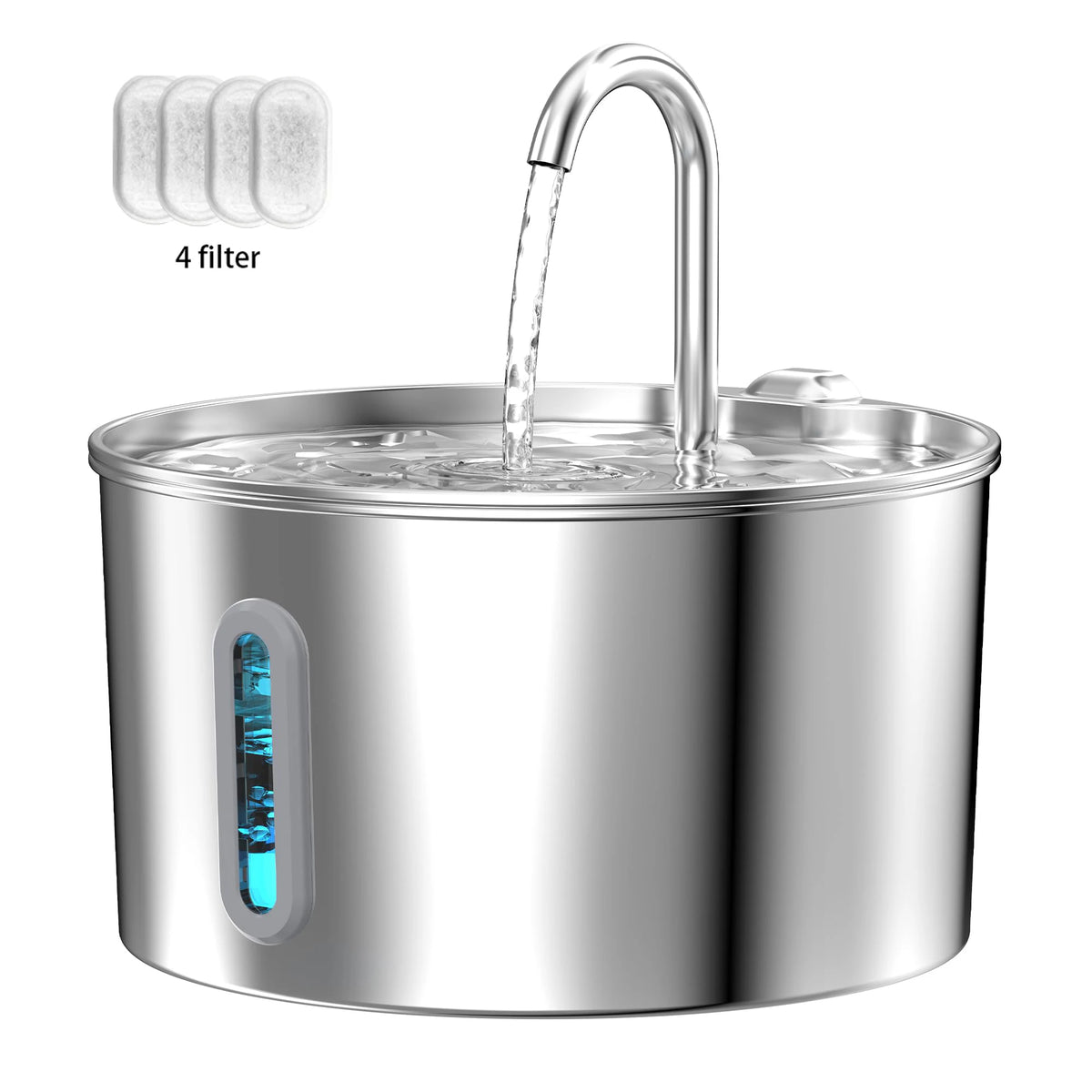 2.2L Stainless Steel Cat Water Fountain with Viewing Window