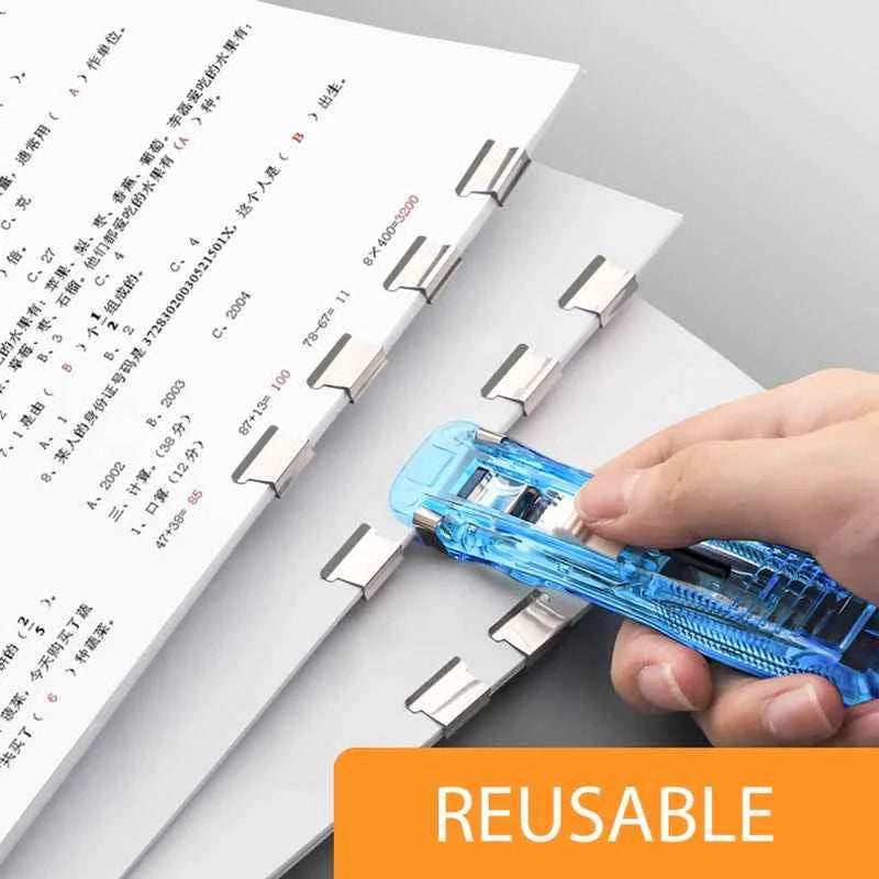 Mini Staple-Free Hand Clamp Stapler – Reusable Binder for Office, School & Home