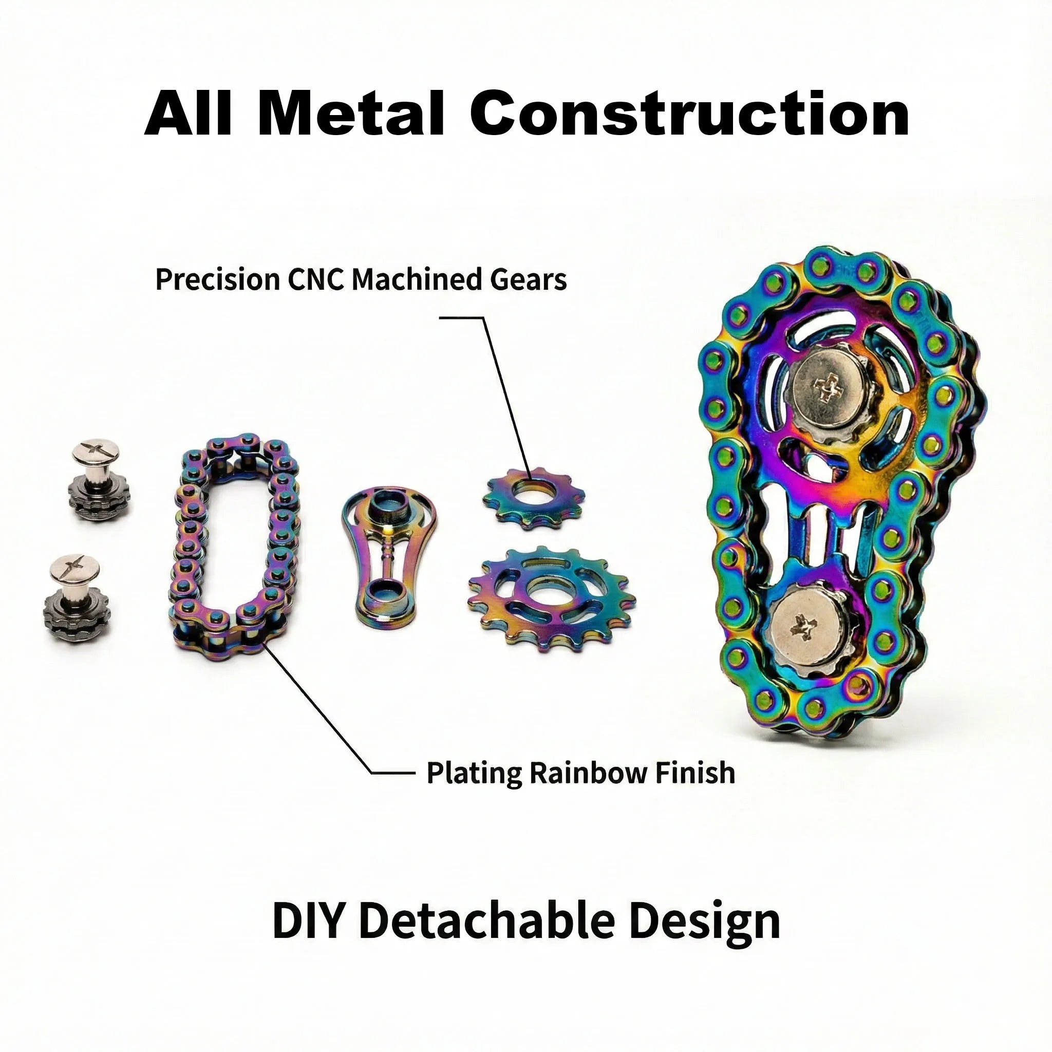 Bicycle Chain Finger Spinner – Silent CNC Stainless Steel Gear Fidget Toy