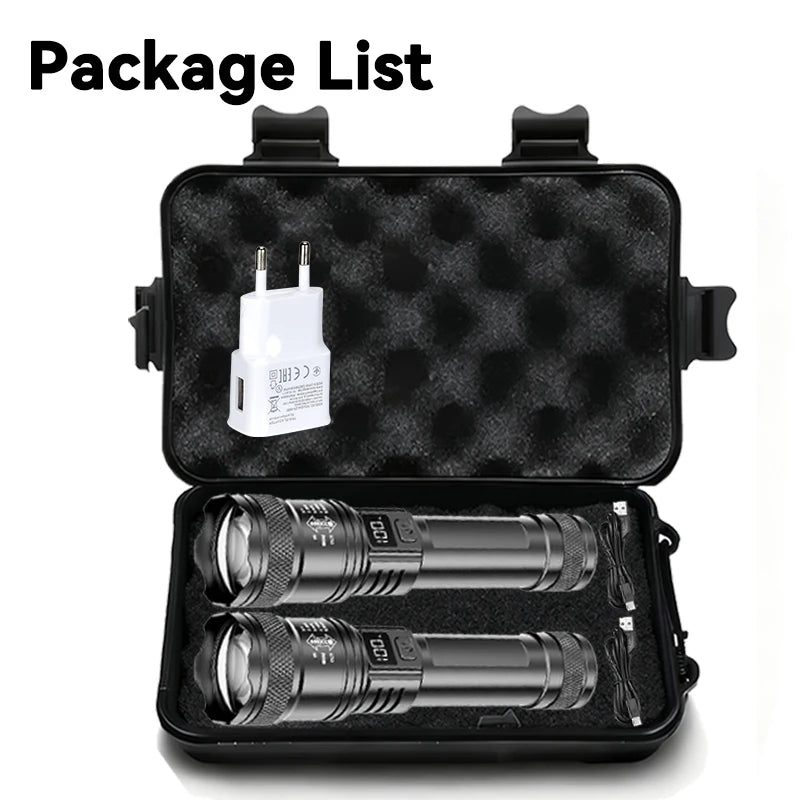 ZHIYU Tactical LED Flashlight 2000LM – Zoomable USB Rechargeable Torch with Power Bank & Display | Camping, Fishing, Emergency