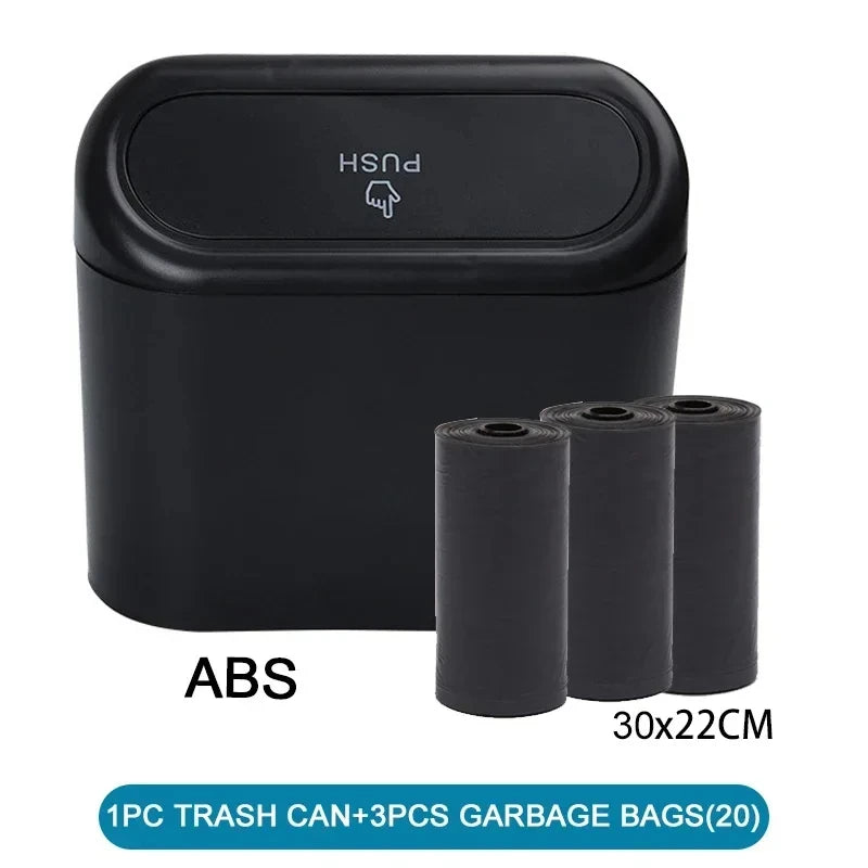 HOMEFISH Mini Car Trash Can with Lid – Leak-Proof Press-Top Bin with 3 Rolls of Black Garbage Bags