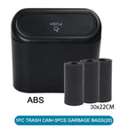 HOMEFISH Mini Car Trash Can with Lid – Leak-Proof Press-Top Bin with 3 Rolls of Black Garbage Bags