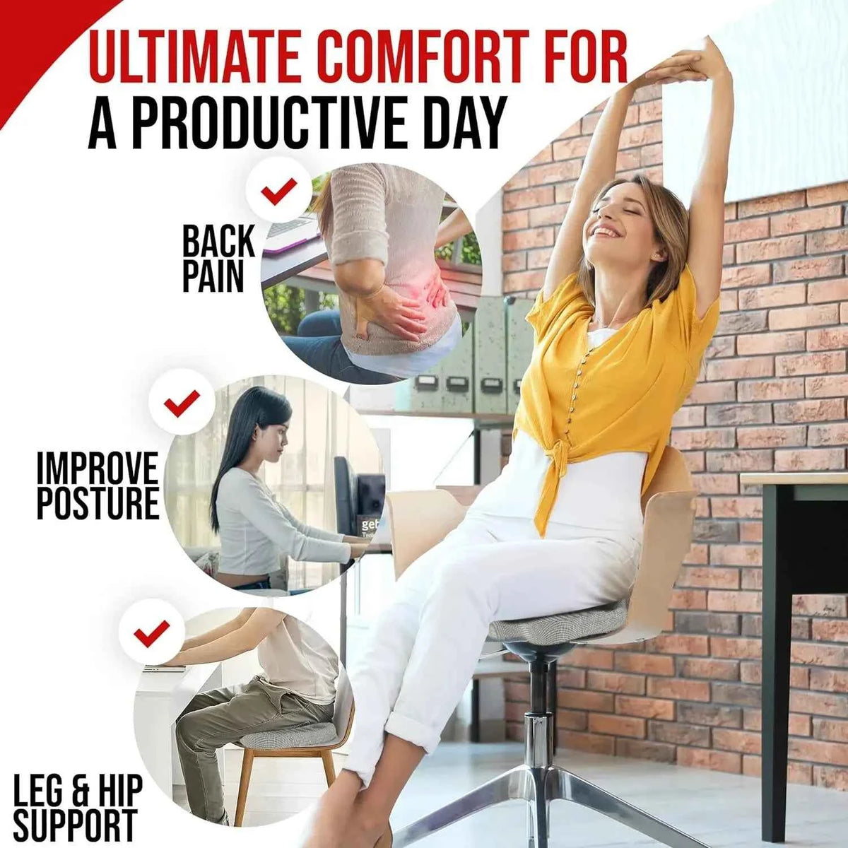 Ergonomic Memory Foam Seat Cushion – Pressure Relief Chair Pad for Office & Home