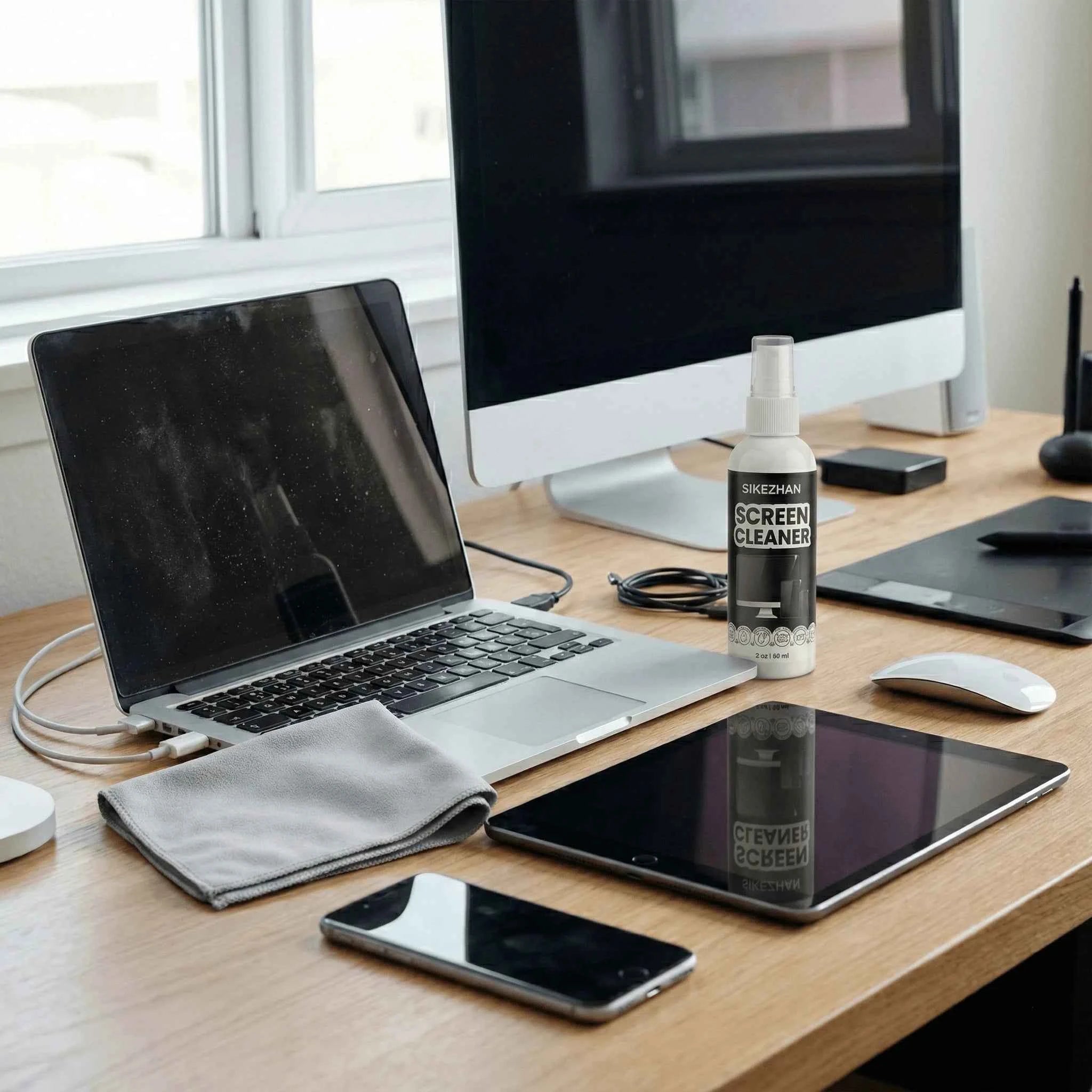 Screen Cleaner Kit – Streak-Free Spray & Microfibre Cloth for MacBook, iPad, iPhone, Laptop & TV