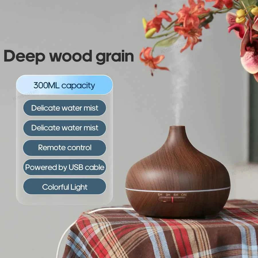 Rapuntek™ Wood Grain Aromatherapy Diffuser – USB Humidifier & Air Purifier with Essential Oil Set for Desk & Home