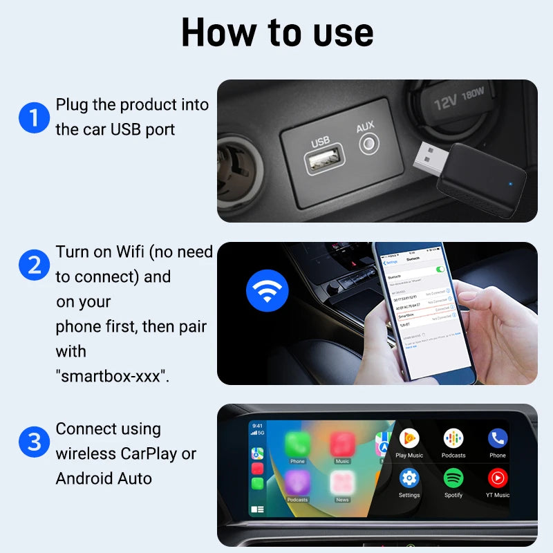 XUDA 2026 Mini Wireless Apple CarPlay & Android Auto Adapter with 5GHz Wi-Fi – Plug & Play for OEM Wired Systems