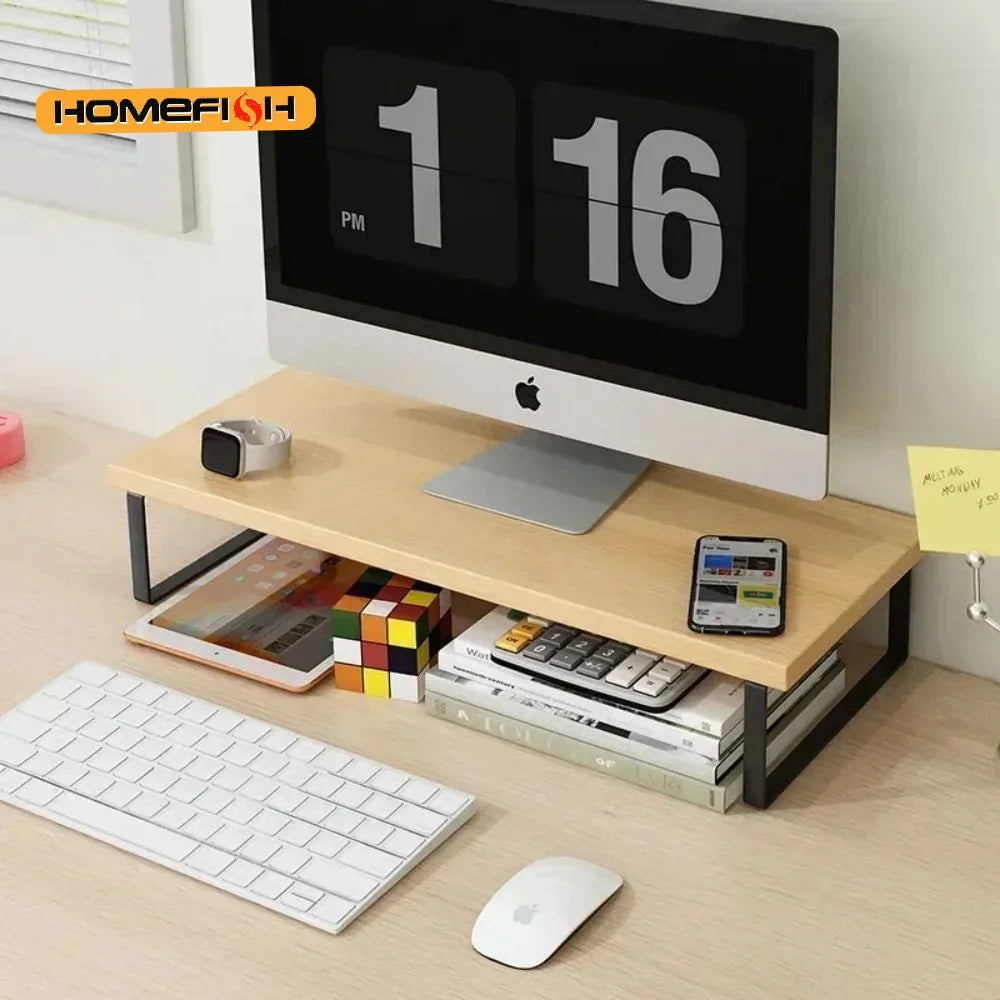 Elevated Monitor Stand with Home Office Storage Rack