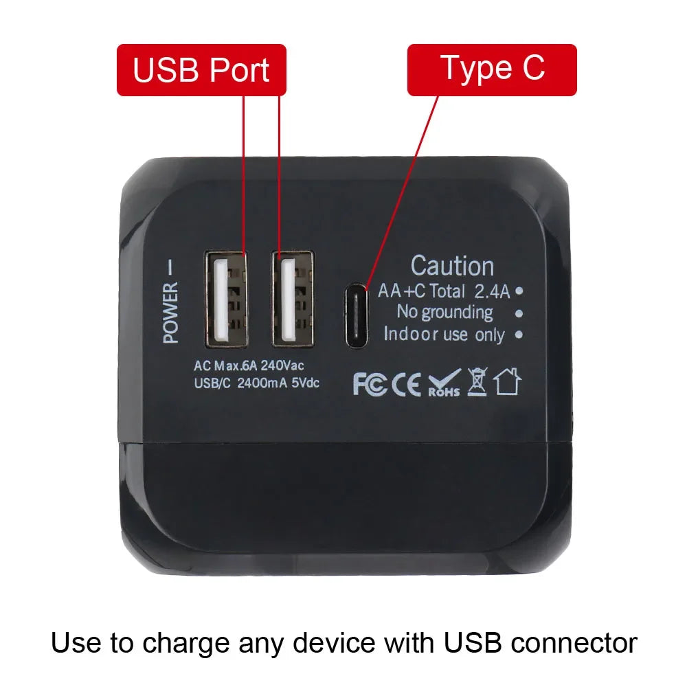 4-in-1 Universal Travel Adapter with USB & USB-C Ports | Worldwide Plug Converter