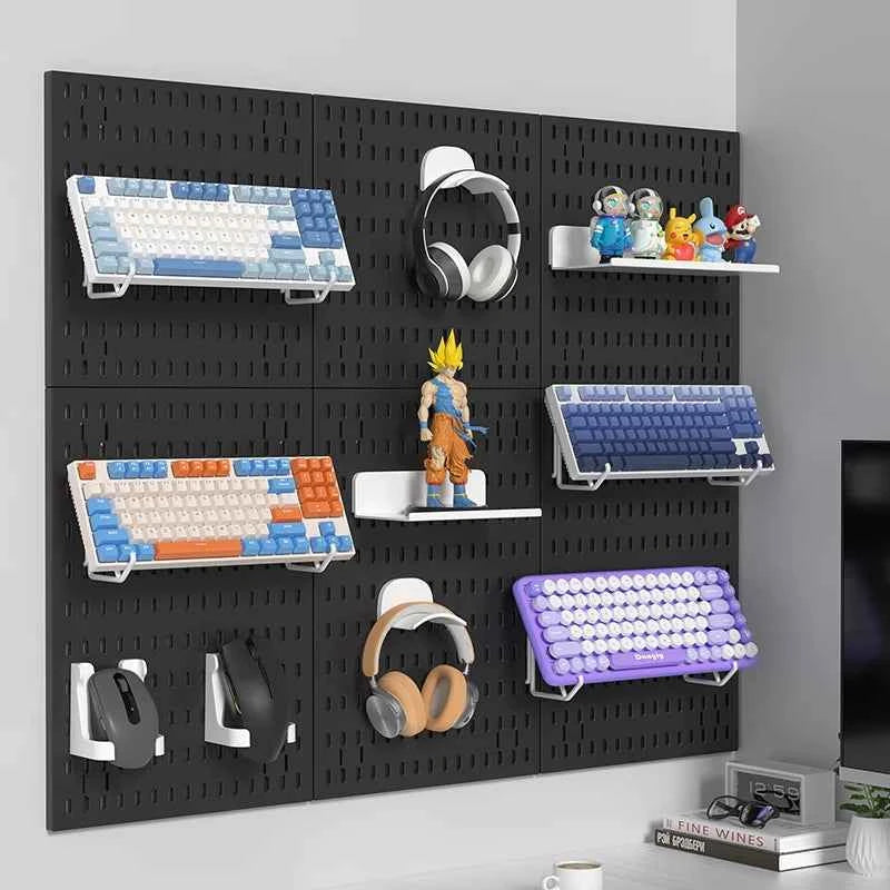 No-Drill Gaming Room Pegboard Wall Organizer – Controller, Headphone & Keyboard Storage Rack