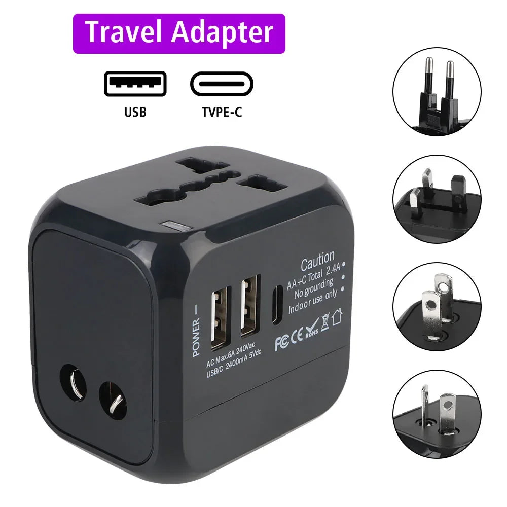 4-in-1 Universal Travel Adapter with USB & USB-C Ports | Worldwide Plug Converter