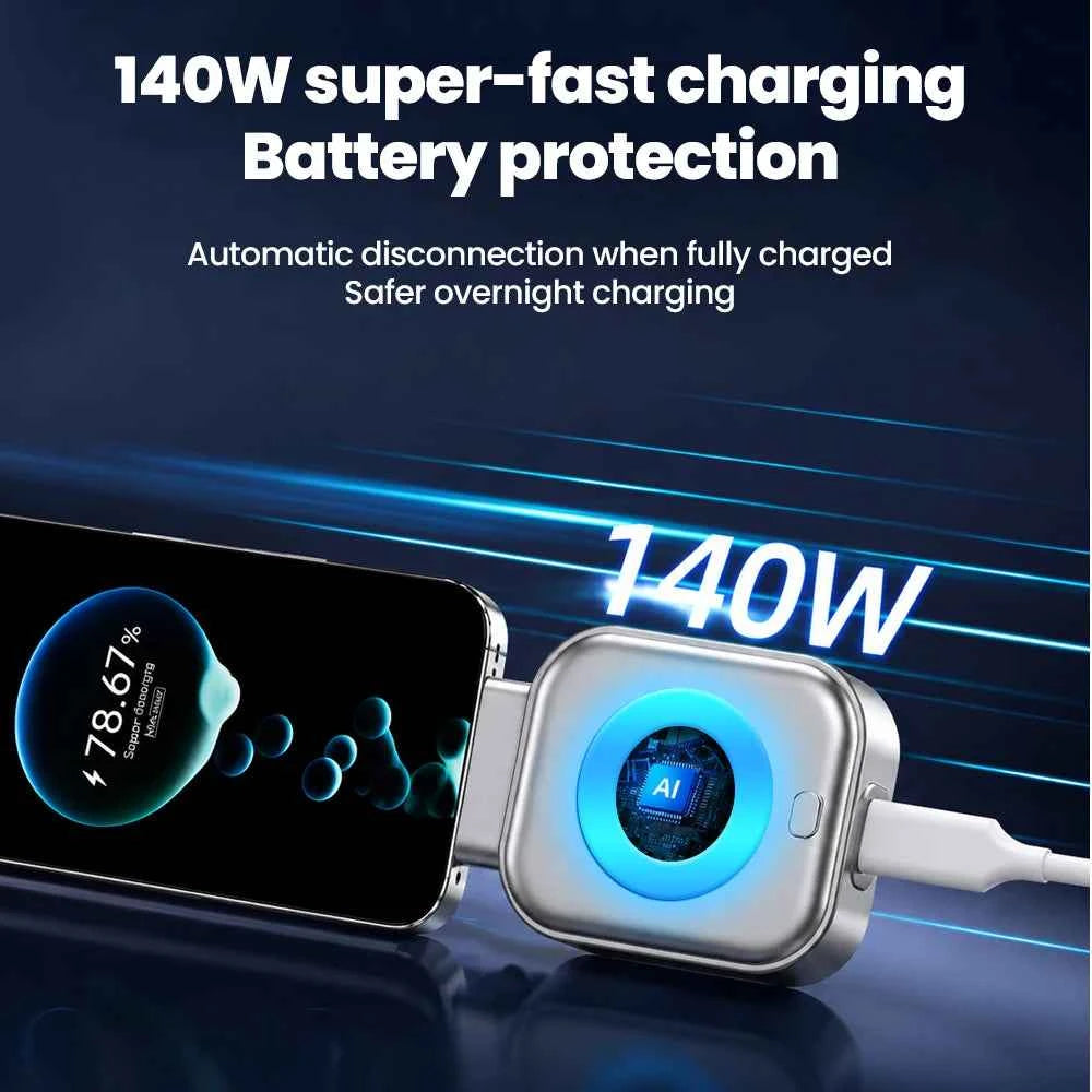 USB-C 140W Fast Charge Auto Cut-Off Adapter | Smart Full-Charge Disconnect