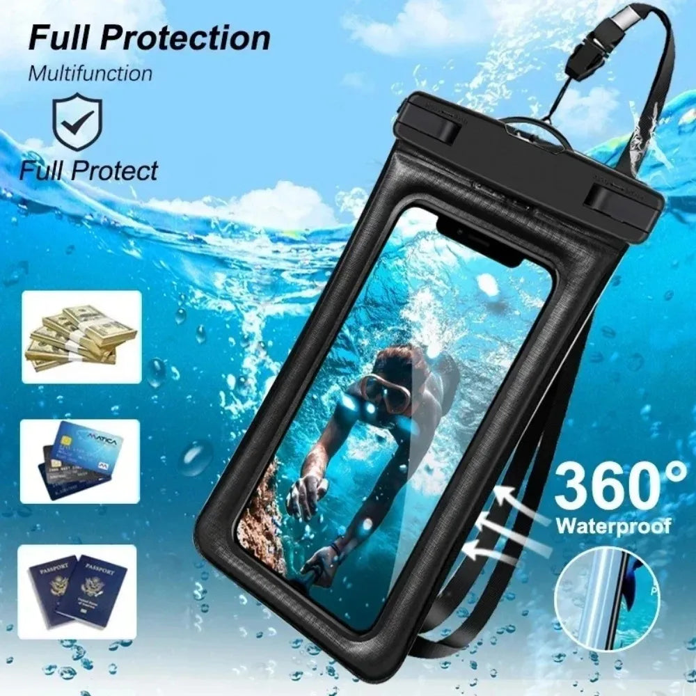 Waterproof Phone Pouch with Luminous Seal Lock — Touchscreen Compatible | Swimming & Diving Dry Bag