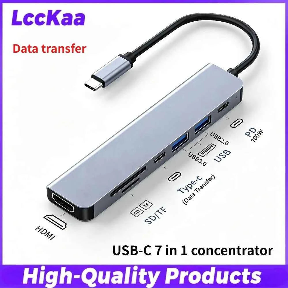 7-in-1 / 8-in-1 USB-C Hub Multiport Adapter – Type-C Splitter Dock with USB 3.0 Ports & Fast Data Transfer for Phone & Tablet
