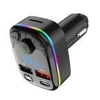 Bluetooth 5.0 Car FM Transmitter & Charger – PD USB-C, Dual USB, Hands-Free MP3 Player with Ambient Light