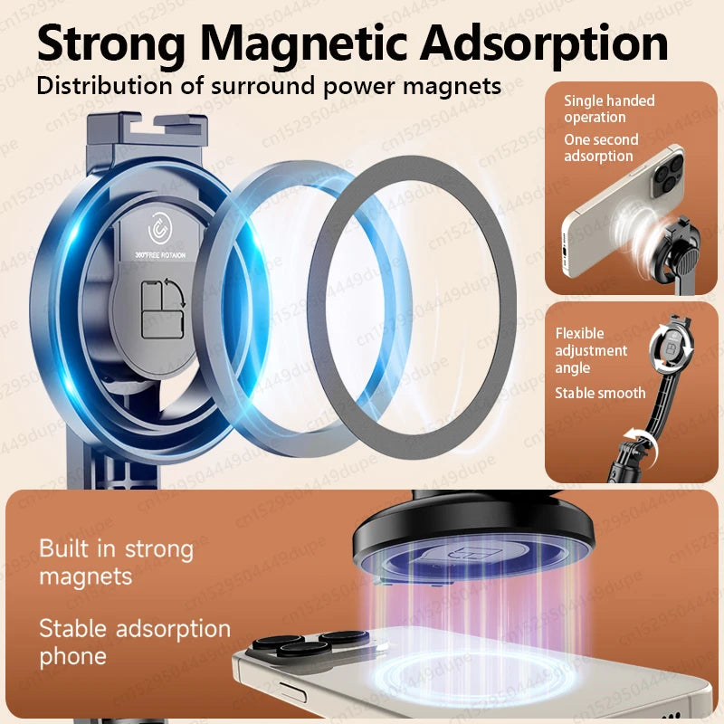 KEELEAD Magnetic Selfie Stick Tripod with Bluetooth Remote — Compatible with iPhone 12–15 Pro Max