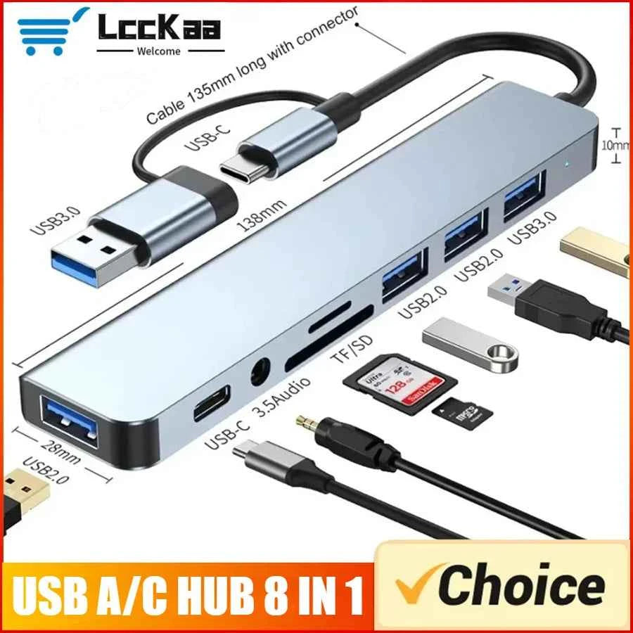 7-in-1 / 8-in-1 USB-C Hub Multiport Adapter – Type-C Splitter Dock with USB 3.0 Ports & Fast Data Transfer for Phone & Tablet