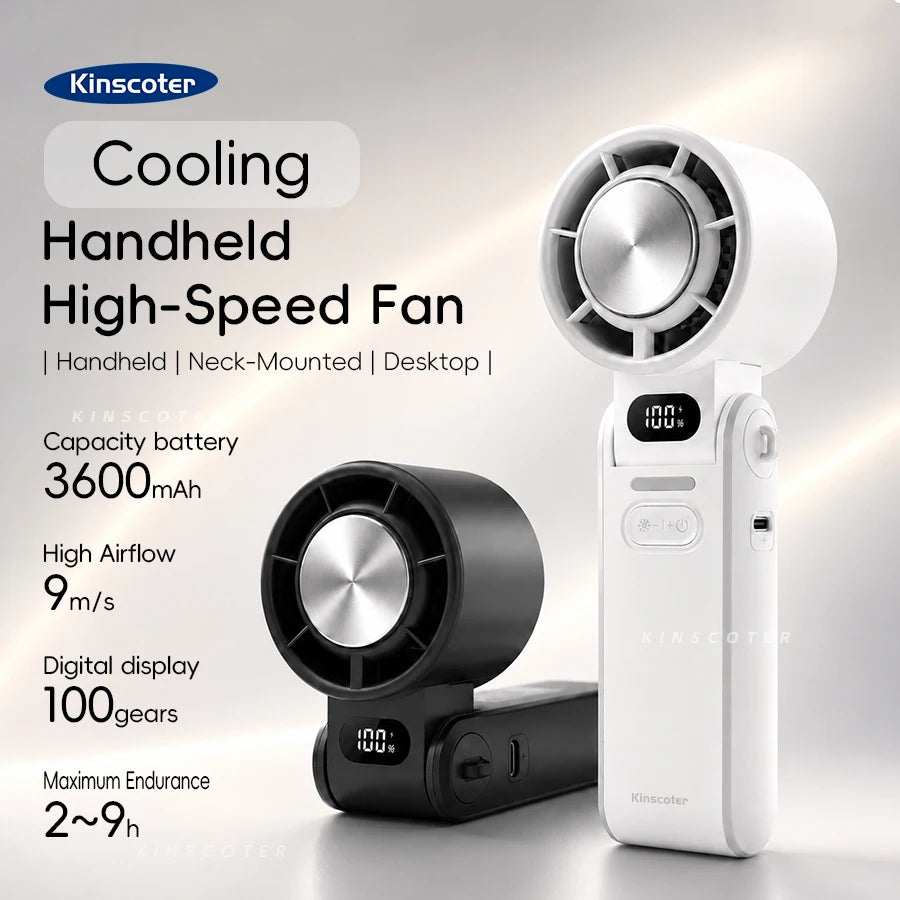 KINSCOTER Foldable Handheld Fan — 3600mAh, 100-Speed Control, Ice-Cool Technology