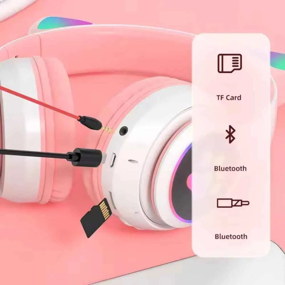 Cat Ear Bluetooth Headset with LED Lights | Wireless Kids Headphones with Microphone