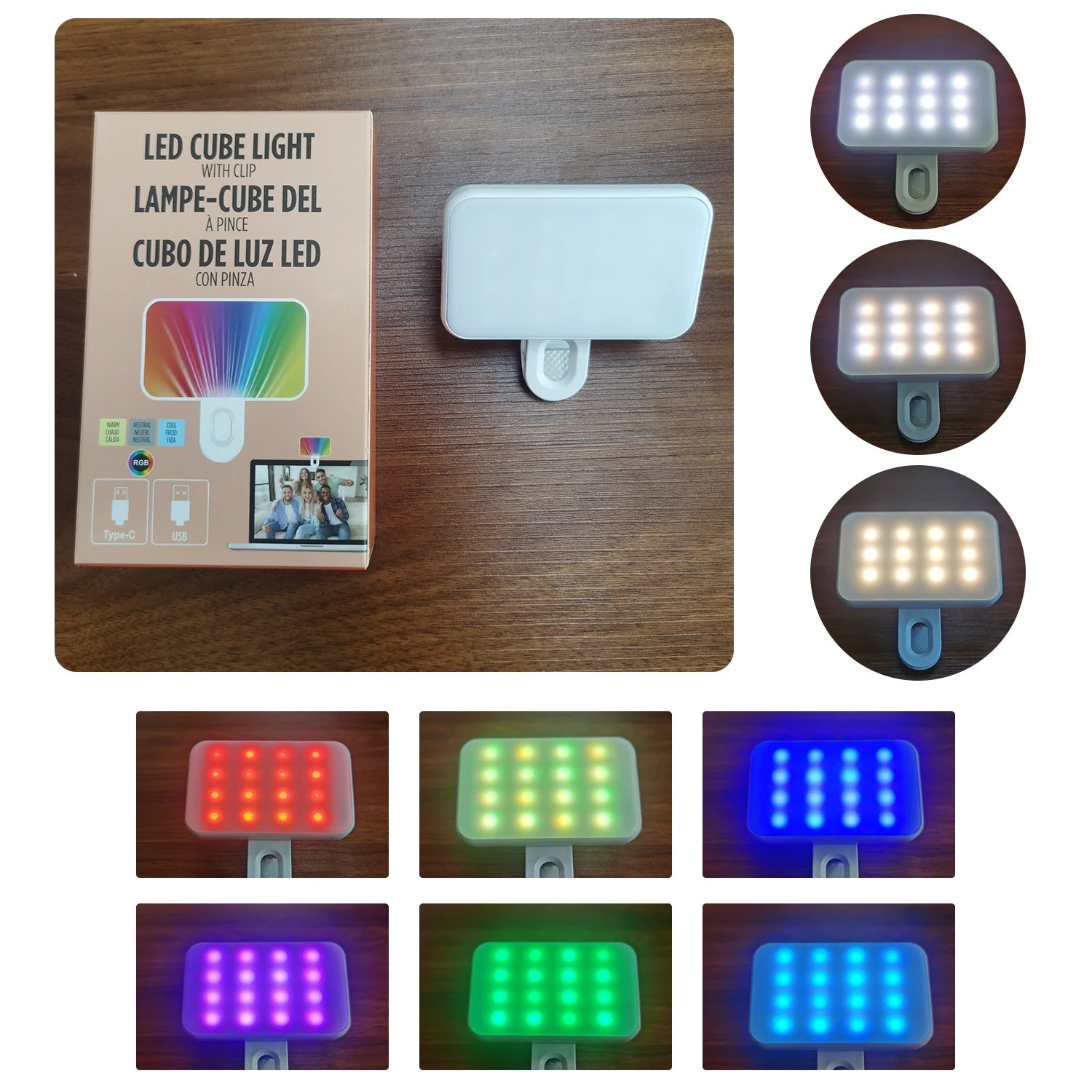 Portable Mini Selfie Fill Light – Rechargeable Clip-On LED with 3 Brightness Modes for Phone, Makeup & Video Calls