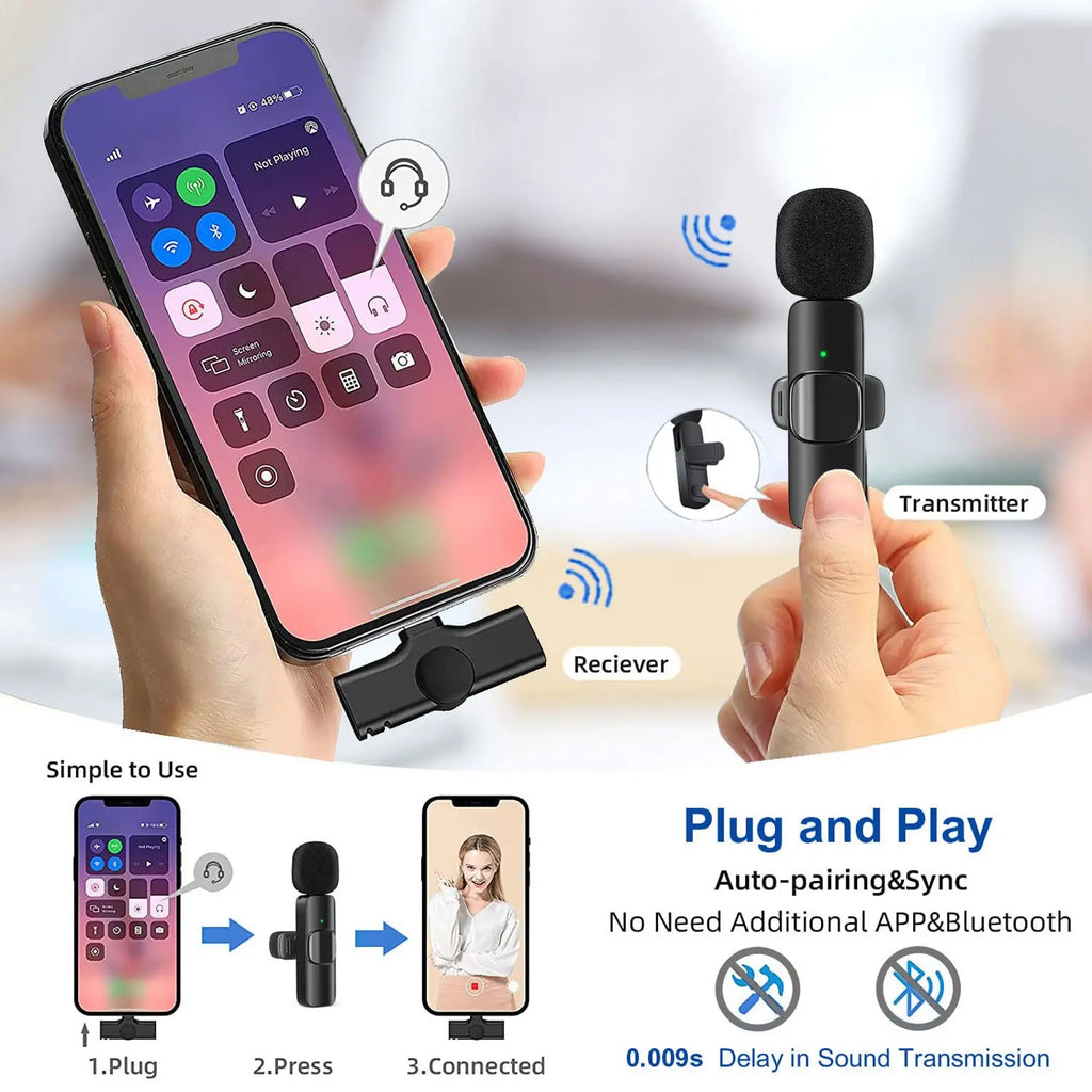 Rapuntek™ Wireless Lavalier Microphone with Noise Reduction – USB-C & iPhone | Live Streaming & Interviews