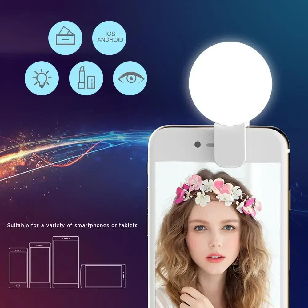 Rapuntek™ Mini Clip-On LED Selfie Ring Light – 3-Level Dimming Fill Light for Phone, Makeup & Video Calls