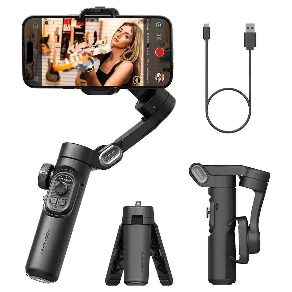 AOCHUAN SmartXE 3-Axis Gimbal Stabilizer — AI Face Tracking | iPhone & Android | Vlog & TikTok
